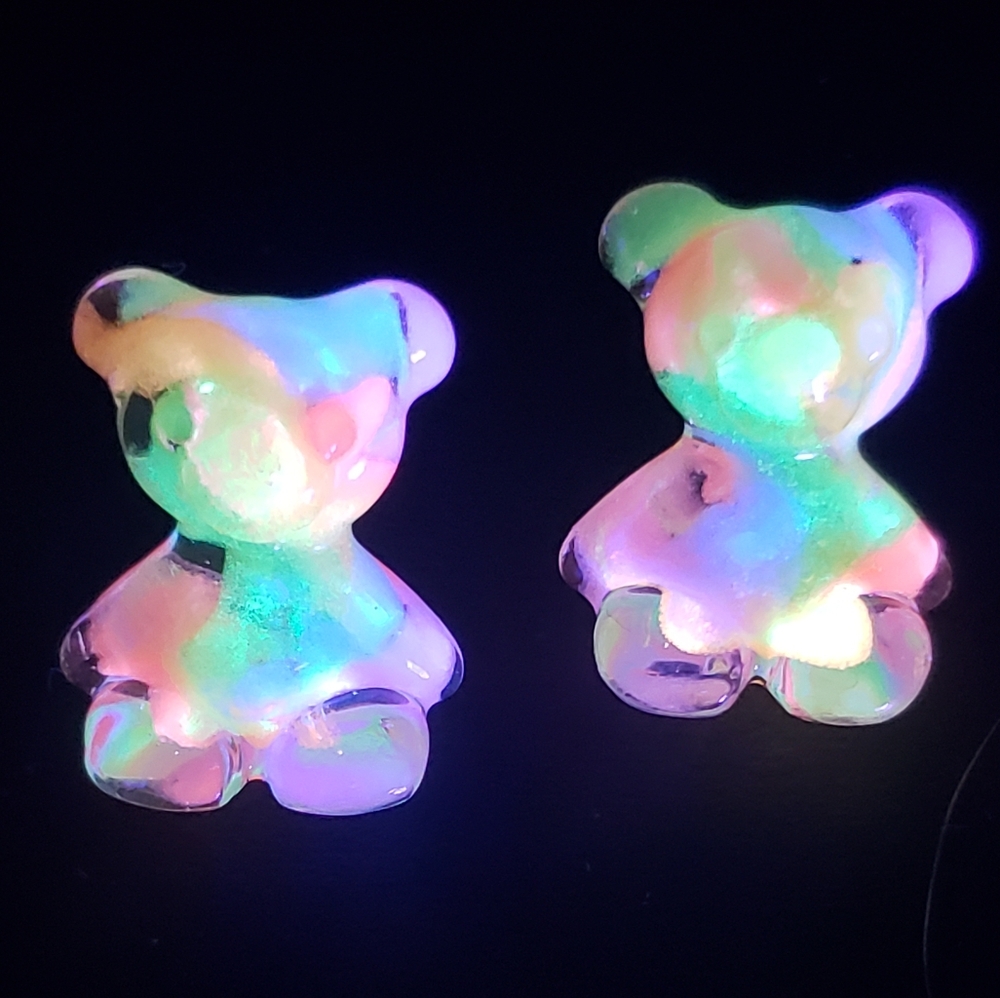 Handmade Rainbow Bear Stud Earrings - Reacts to UV Light